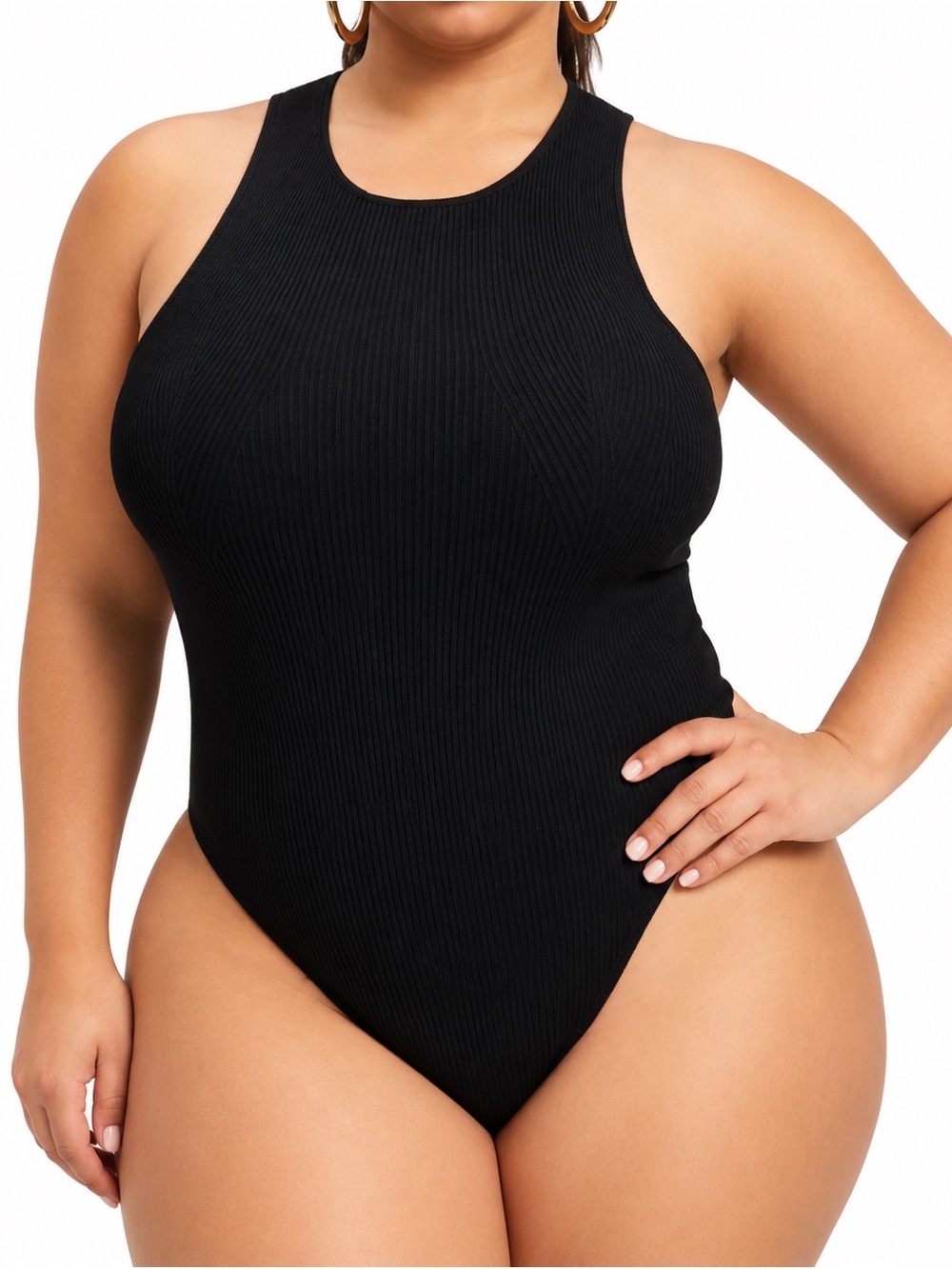 Good American High Ribbed Bodysuit in Black